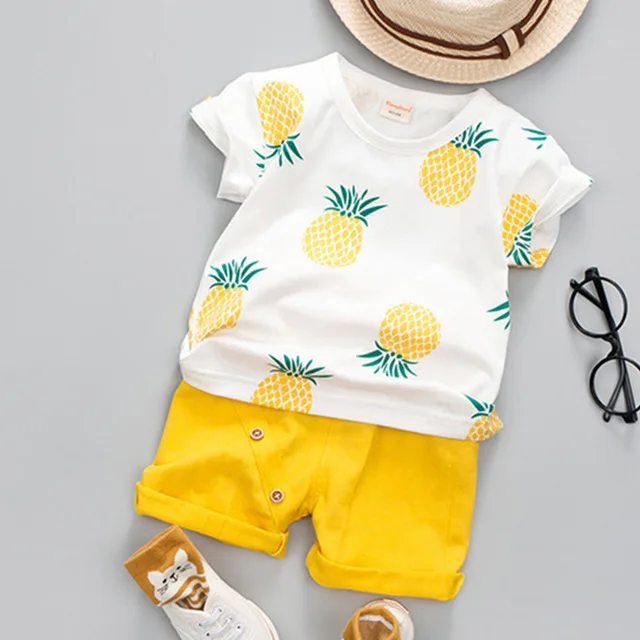 yellow pineapple Коллекция года, летние комплекты одежды для маленьких мальчиков футболка+ шорты комплект из 2 предметов для детей спортивный костюм для От 1 до 4 лет, костюм Одежда для детей - Цвет: yellow pineapple
