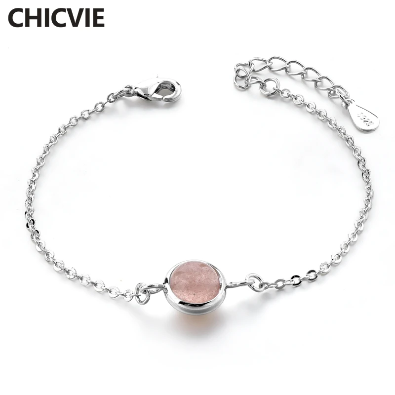 Женский браслет ручной работы CHICVIE S925 с шармами в виде розового шара серебряный