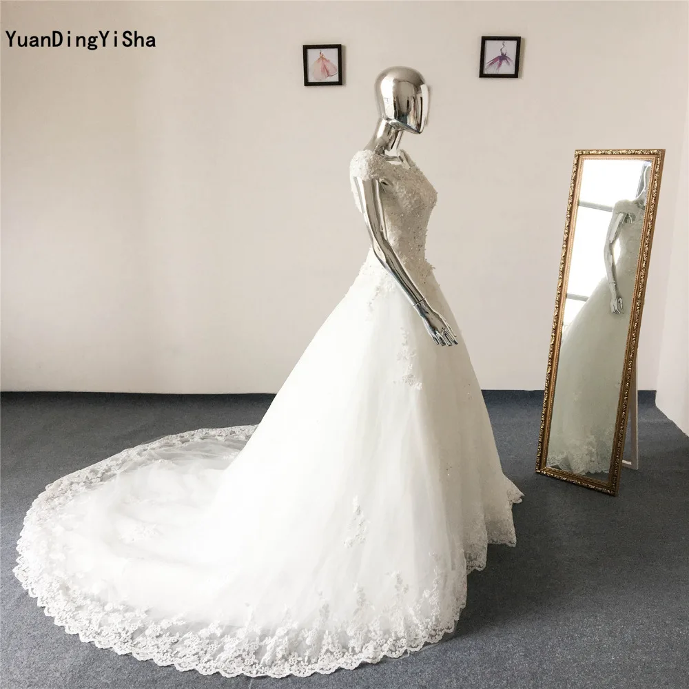 Реальные фотографии Кружево Кристалл суд Поезд свадебное платье 2017 Scalloped