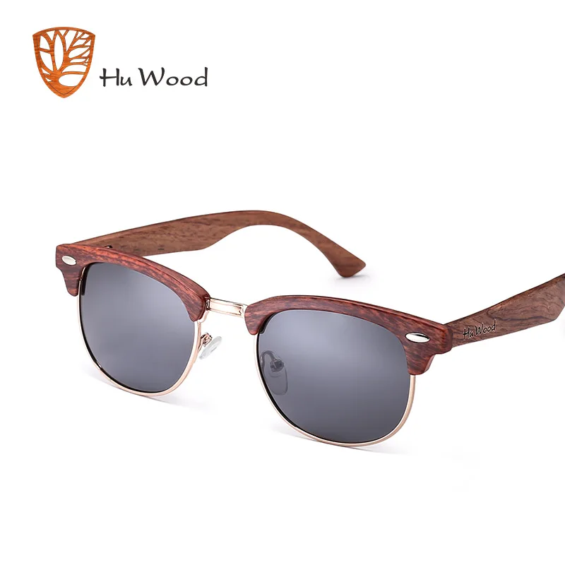 HU WOOD модные овальные полуоправы солнцезащитные очки для унисекс поляризованные солнцезащитные очки деревянные полосатые роговые солнцезащитные очки для вождения GRS8005 - Цвет линз: C3