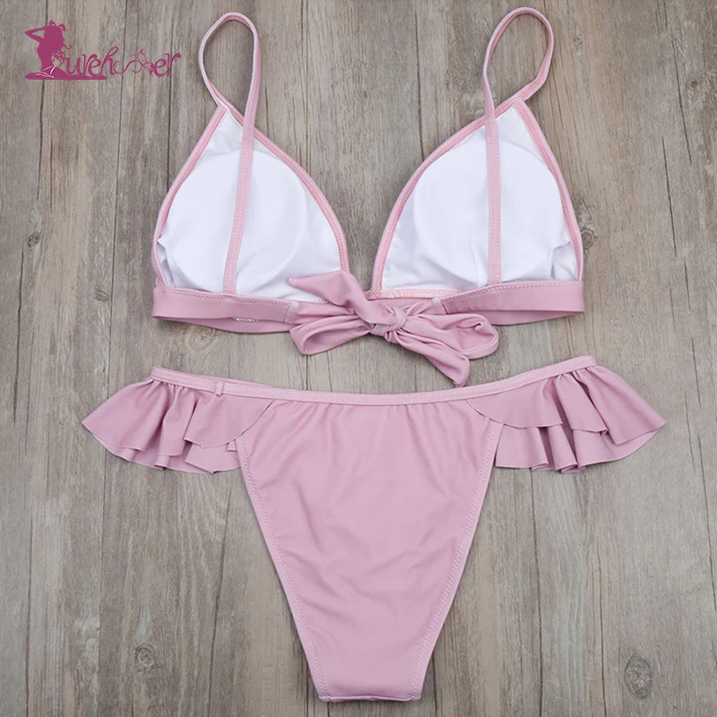 Lurehooker сексуальный комплект бикини с лямкой на шее однотонный пляжный купальник