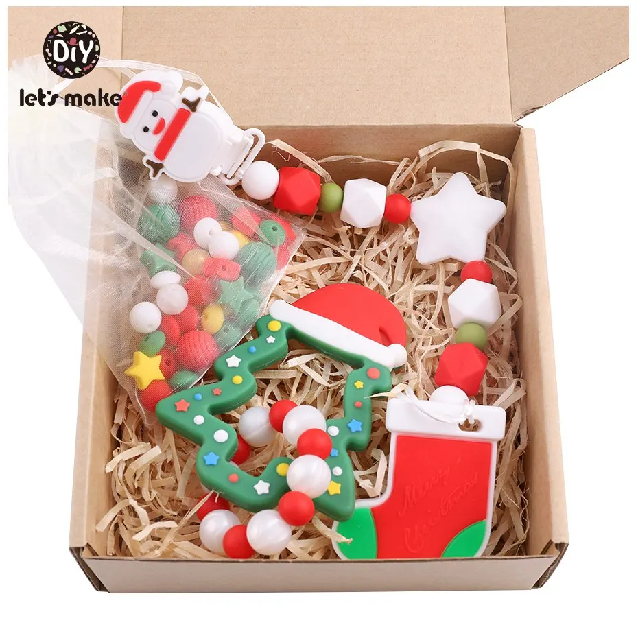 With Packaging Давайте сделаем Силиконовые Прорезывания Зубов Рождественский подарок для ребенка режутся Подарки безопасный Жевательная соска цепи Рождественская елка ребенка прорезыватель - Цвет: With Packaging