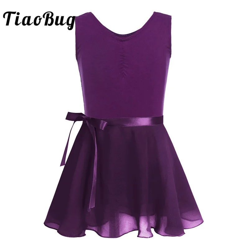 

TiaoBug Kids Teens Cotton Sleeveless Ballet Tutu Dress Girls Gymnastics Leotard with Chiffon Skirt Set Ballerina Party Dancewear