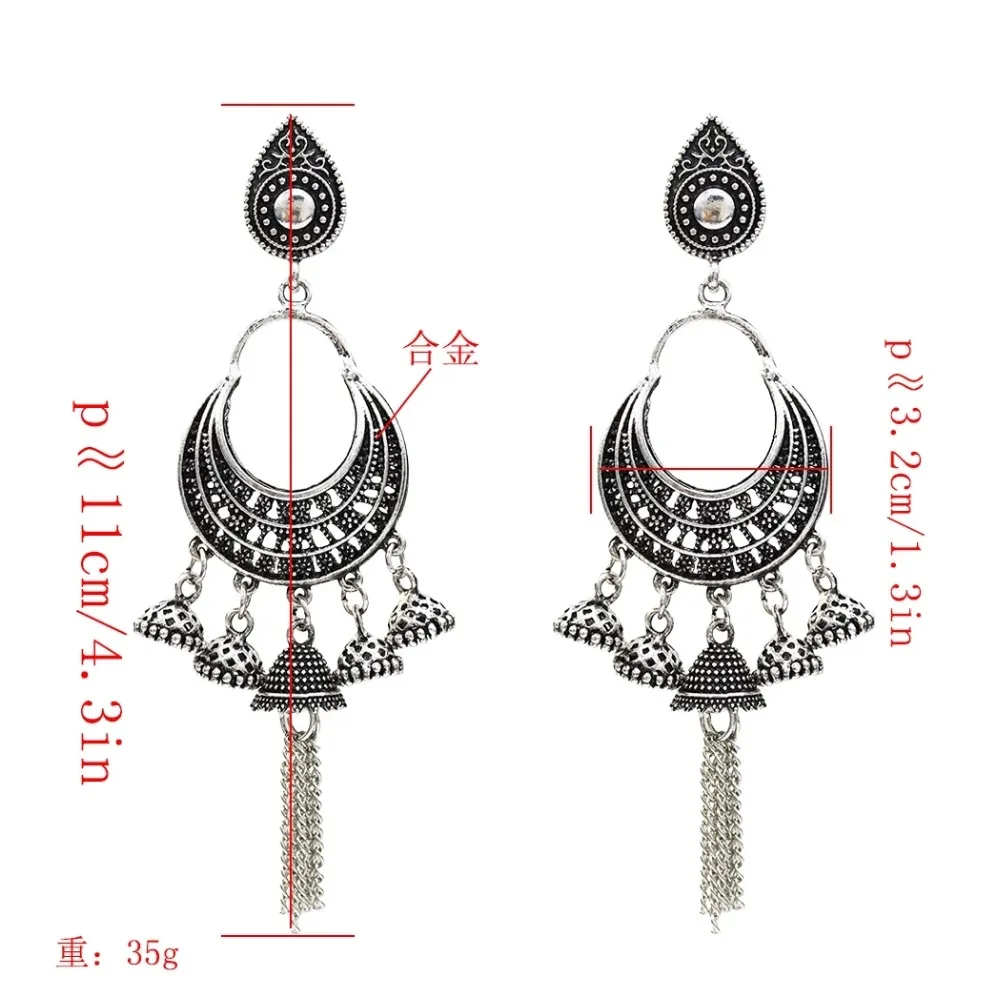 Индийские свадебные серьги для невесты, женские Jhumka Большие колокольчики, длинная ниспадающая кисточка, серьги, золото, серебро, Афган, Египет, Турция, этнические ювелирные изделия