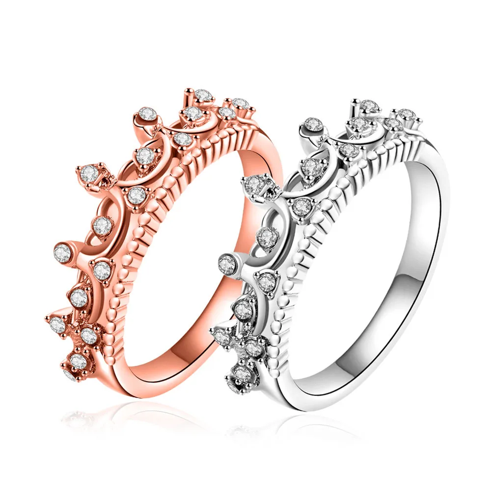 

Trendy Crown inlay CZ Ring For Women Charm Silvery/rose gold Finger Jewelry Girls Gift Dropshipping Wholesale