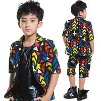 jazz dance costumes short sleeve sleeve boy child personality print suit evening dress casual hip hop childrens wear dnv10047