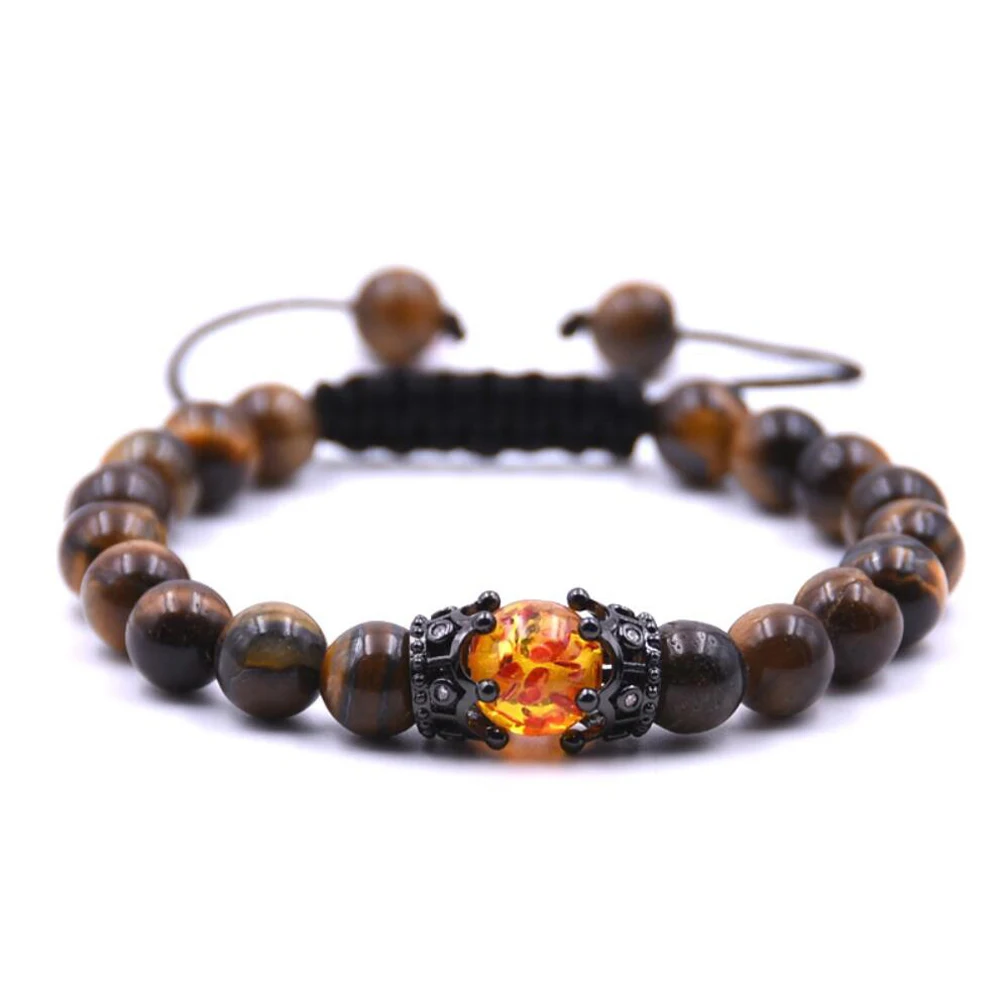 Модные мужские и женские каменные 8 мм бусины браслет проложить настройки Черный