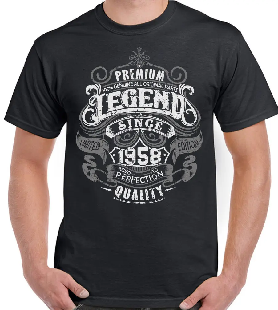 2019 Men'S 100% Cotton Basic Style T Shirt Legend Since 1958 60Th Birthday Mens Funny T-Shirt 60 Year Oldsummer Cool Tees Tops
