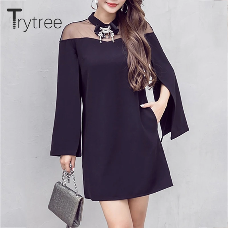 Trytree лето осень формальное платье женское трапециевидной формы полиэстер сетка