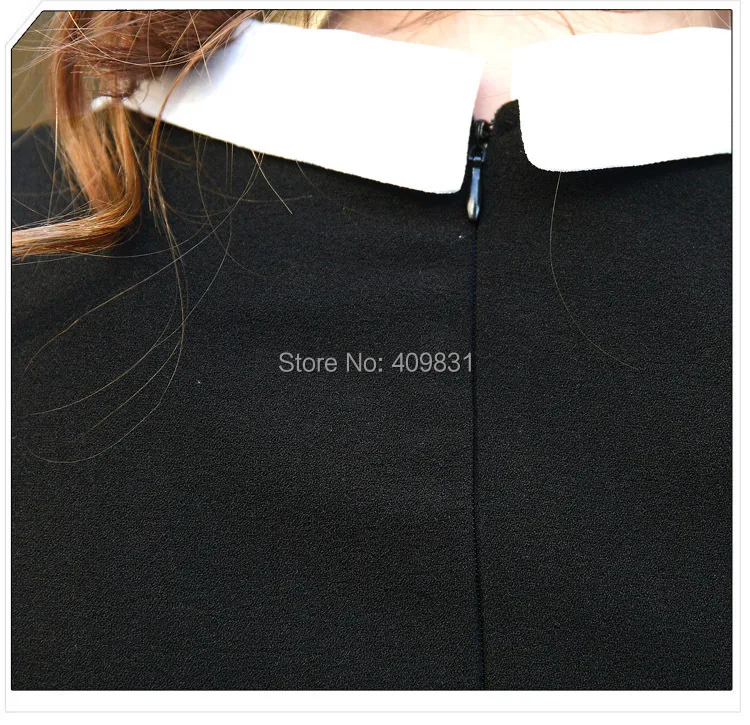 High quality!!! 2014 New Autumn Winter Warm OL Render Dress Black Contrast color Peter pan Collar Long Sleeve Women's Bud | Женская