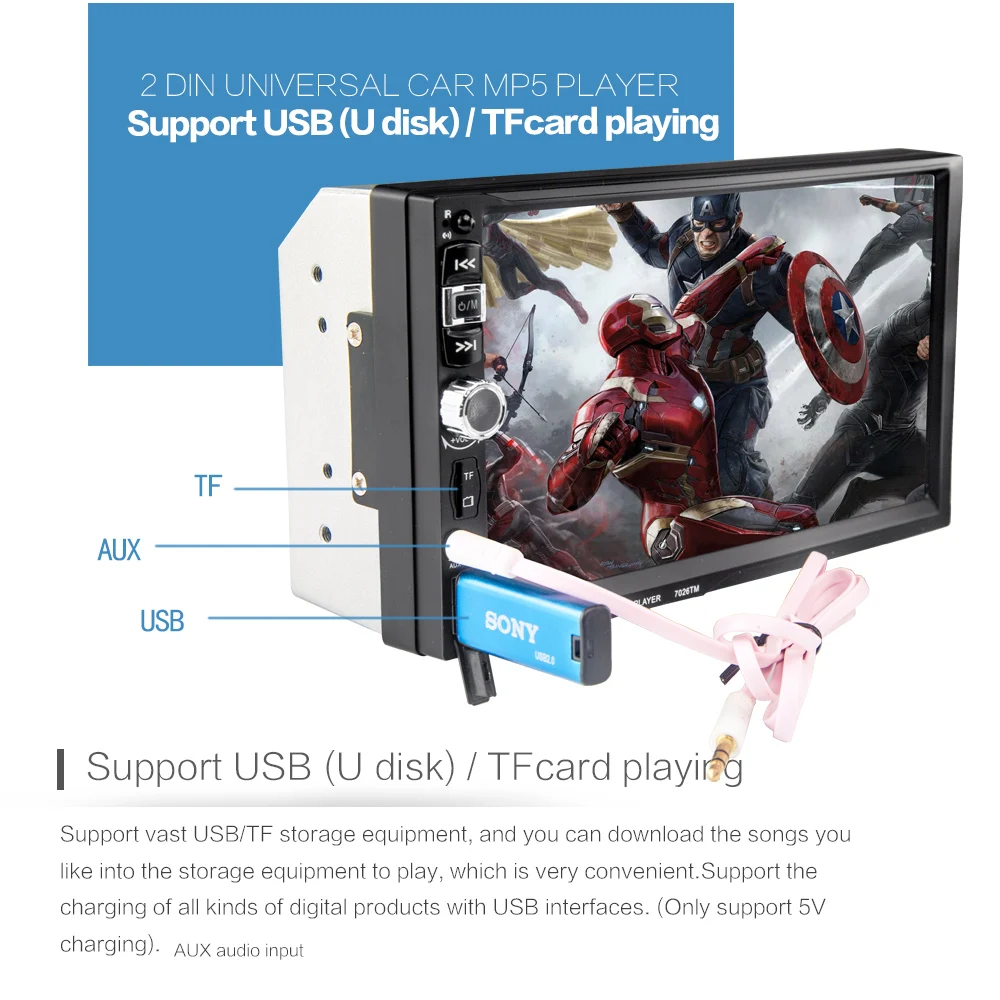 Автомагнитола с 7 дюймовым экраном MirrorLink MP5 плеер Bluetooth 2 Din сенсорный экран USB