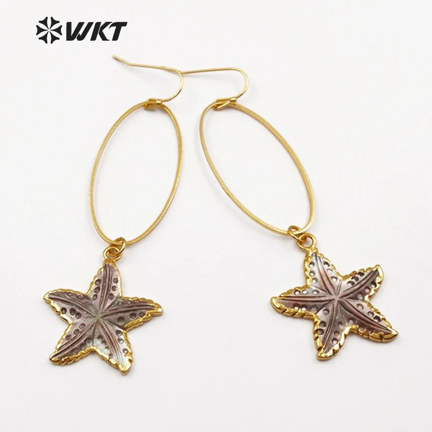 WT E437 WKT оптовая продажа серьги из натуральной раковины с подвеской кольцо морем
