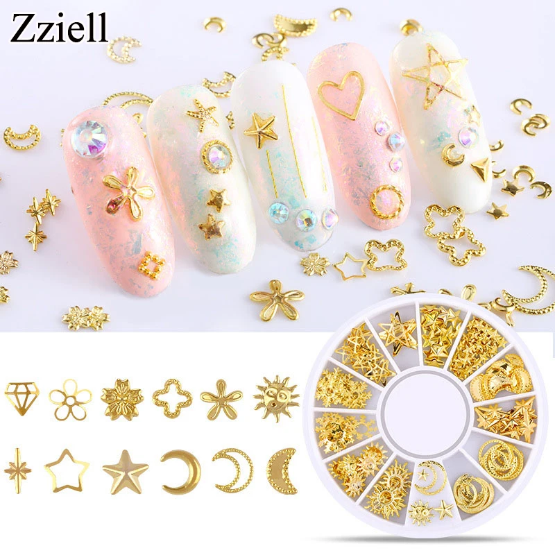 Zziell 3D полое украшение для ногтей металлические Смешанные формы геометрические