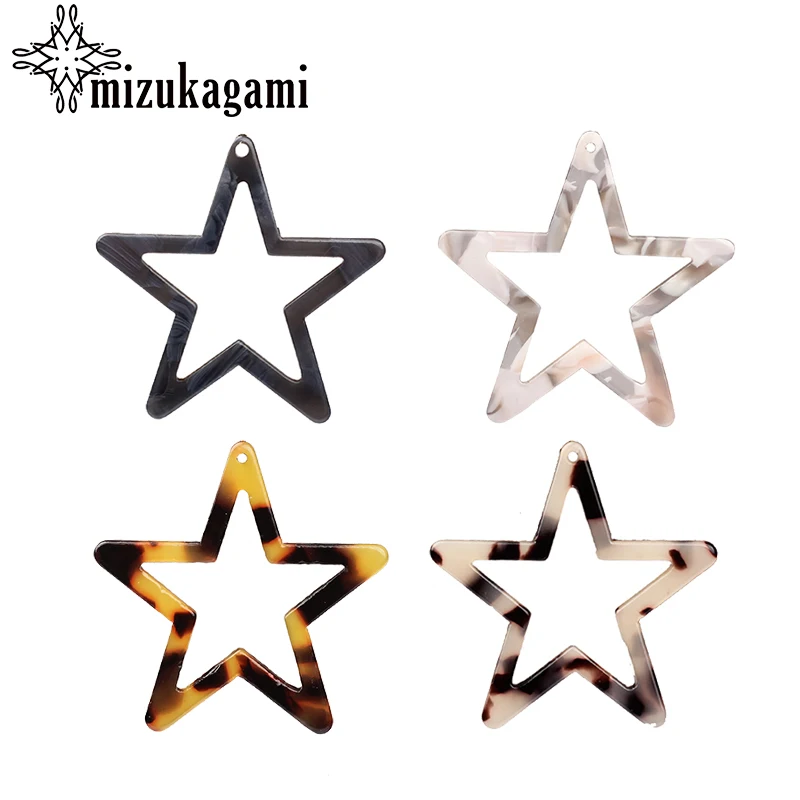 

35mm 10pcs/lot Acetic Acid Resin Charms Pendants Flat Smooth Hollow Stars For DIY Earrings Jewelry Making Finding Accessories