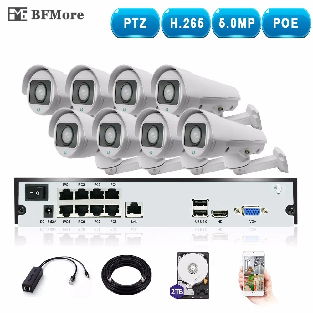 BFMore H.265 PTZ 5.0MP POE 8CH NVR Kit CCTV System IP Camera 5 50mm 10X IP66 Outdoor Weatherproof Video Security Surveillance|surveillance