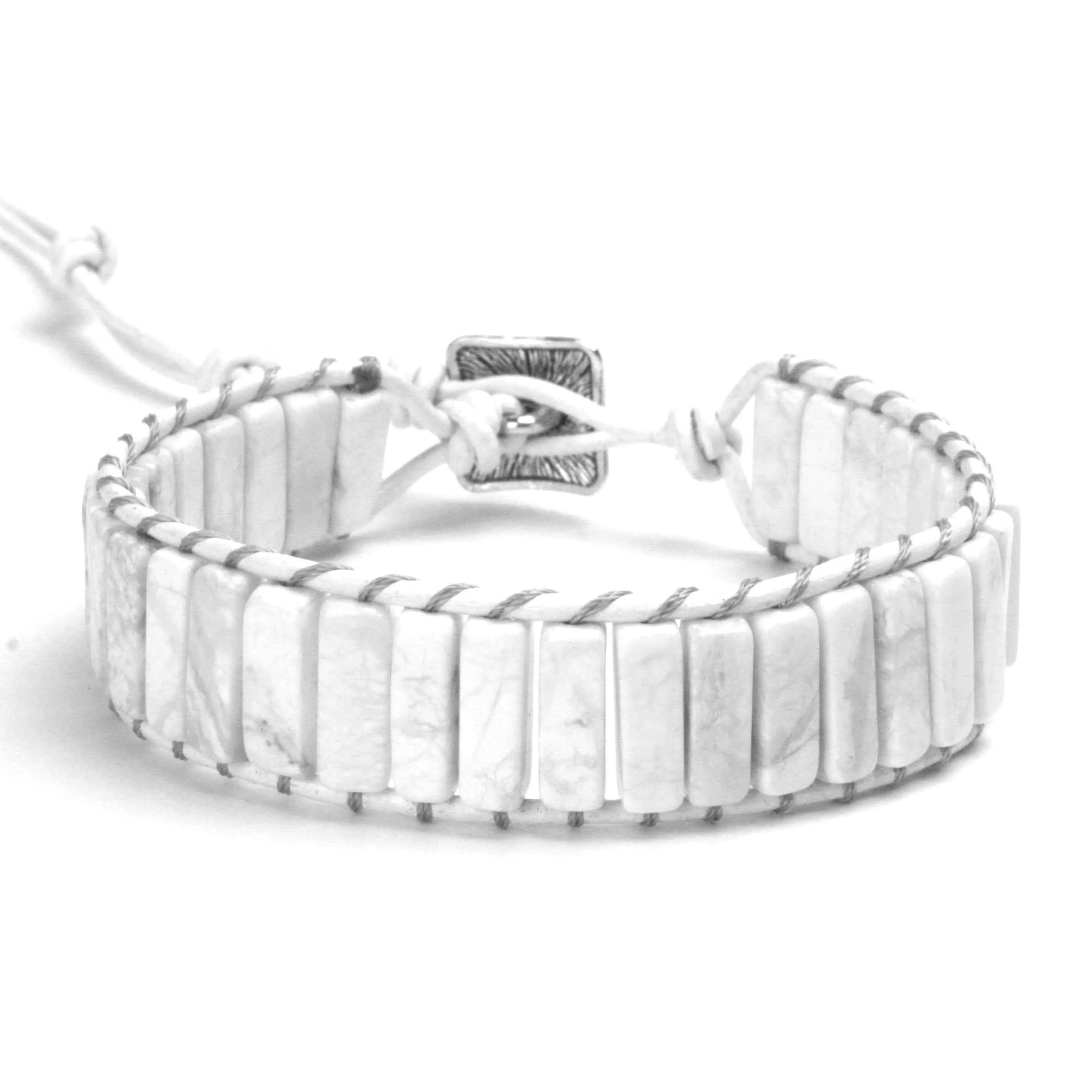 Женский кожаный браслет из натурального камня для пары с бусинами Pulsera Cuenta Cuadrados