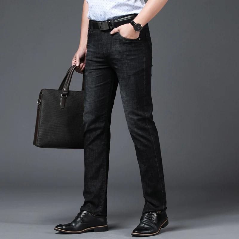 Новые модные мужские бизнес брендовые джинсы прямые повседневные Стрейчевые