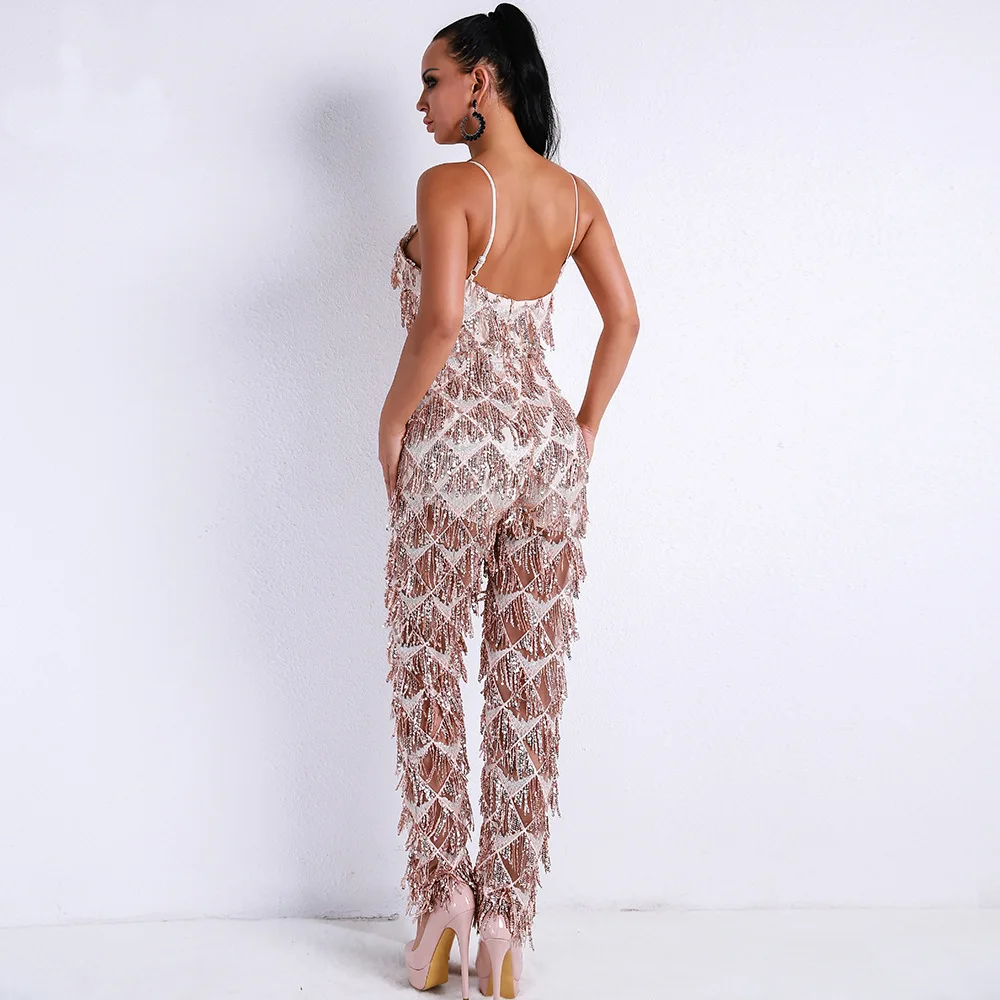 

Strap V-Neck Jumpsuit Fashion Night Club Celebrity Party Dancing Girl Sexy Jumpsuits Women Hot Sale