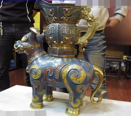 Xiuli 003379 100% бронза 24K золото позолота Cloisonne крупного рогатого скота монстров Бог Zun