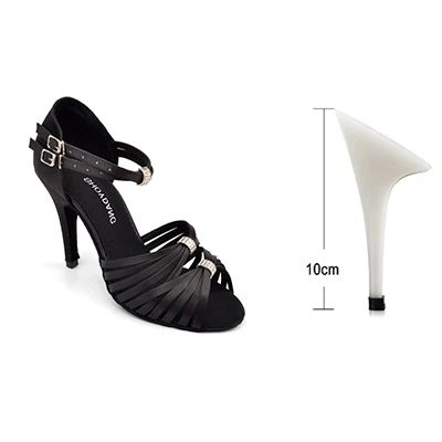 Black 10cm SHOYDANC Для женщин танцевальные туфли кожи Цвет/черный Женские атласные Туфли для латинских танцев горный хрусталь пряжка украшение Обувь для танцев - Цвет: Black 10cm