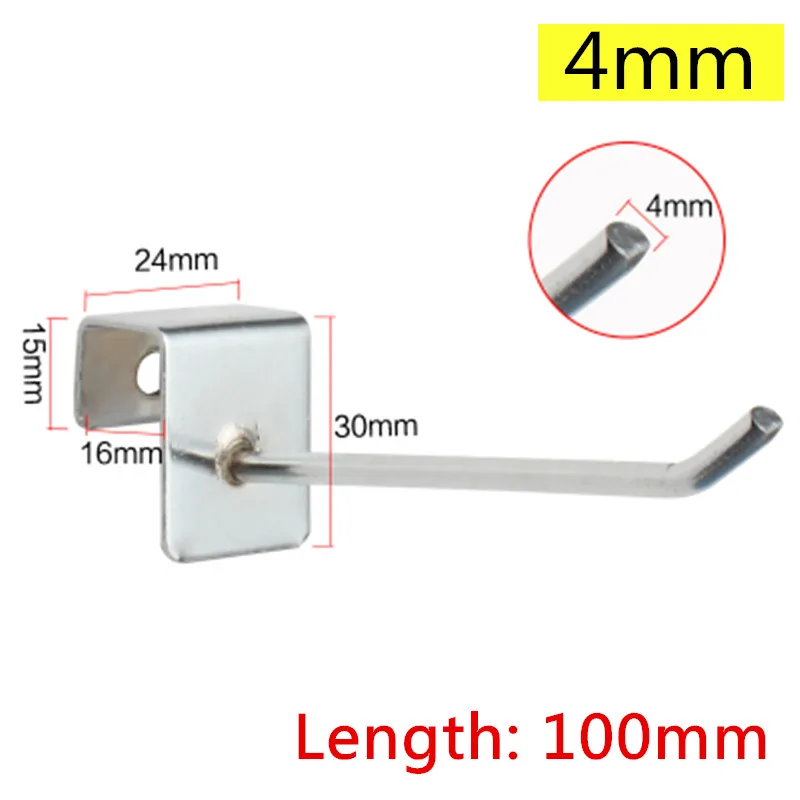 Dia.4mm L100mm Пластина из холоднокатаной Сталь Дисплей, крючки, станок и Длина 50/100/150/200/250/300 мм крюк стержень диам. 4/6 мм крючки для настенных панелей для супермаркета с одиночной линией - Цвет: Dia.4mm L100mm