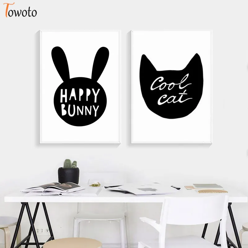 Черно белая Картина на холсте милый плакат с цитатами принт животными