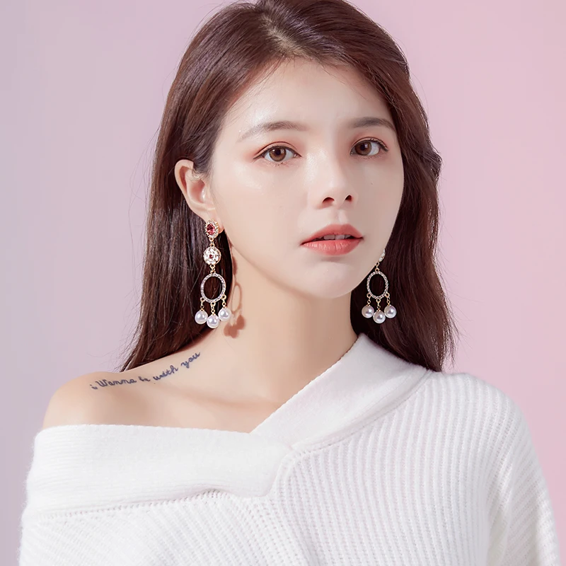 925 серебряные серьги-кольца с милым цветком длинные серьги из искусственного