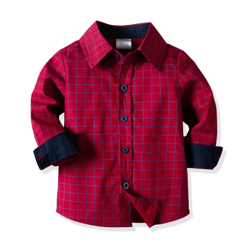 2019 New Baby Boy Clothing Set Gentleman Suits Long Sleeve Red Plaid Shirt with Bow Tie+Suspenders Pants Kids Casual Outfit | Детская