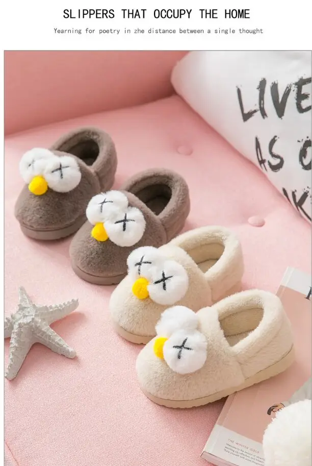 

Fashion Women Fluffy Slippers Winter Warm Fleece Home Indoor Shoes Lady Men Soft Cute Cartoon Bear New Arrival Cotton Small Kid