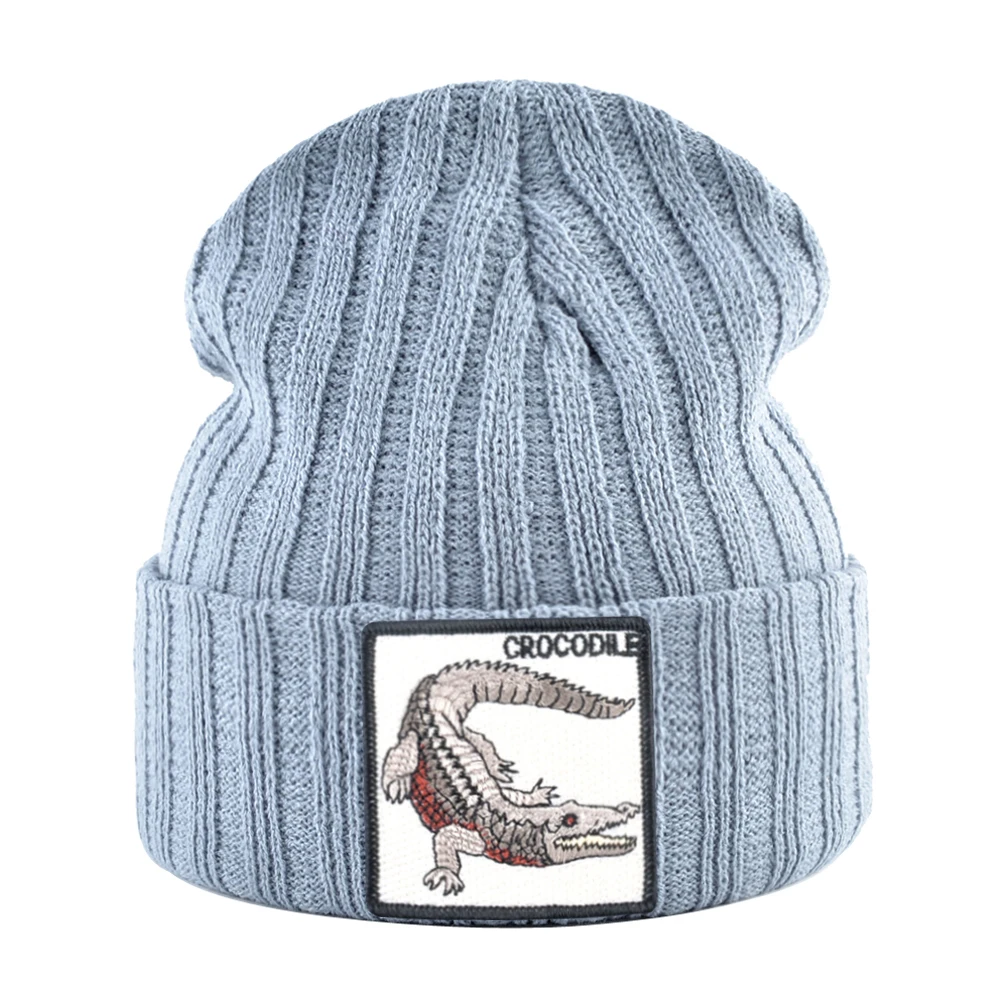 Fashion Skullies Beanies Men Women Knitted Wool Hats With Crocodile Patch Double Layer Knitting Bonnet Cap Unisxe Streetwear Hat