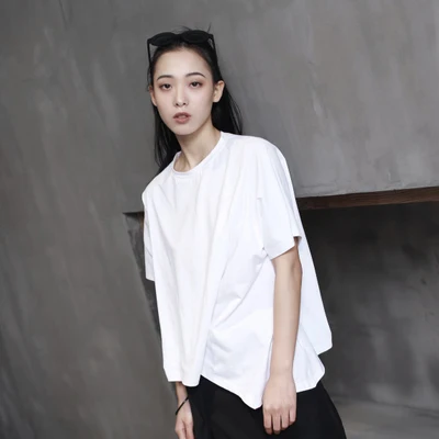 Cakucool Новая женская футболка Harajuku короткий рукав лето футболки свободные Повседневное Асимметричный дизайн короткая футболка Femme черный, белый цвет - Цвет: white
