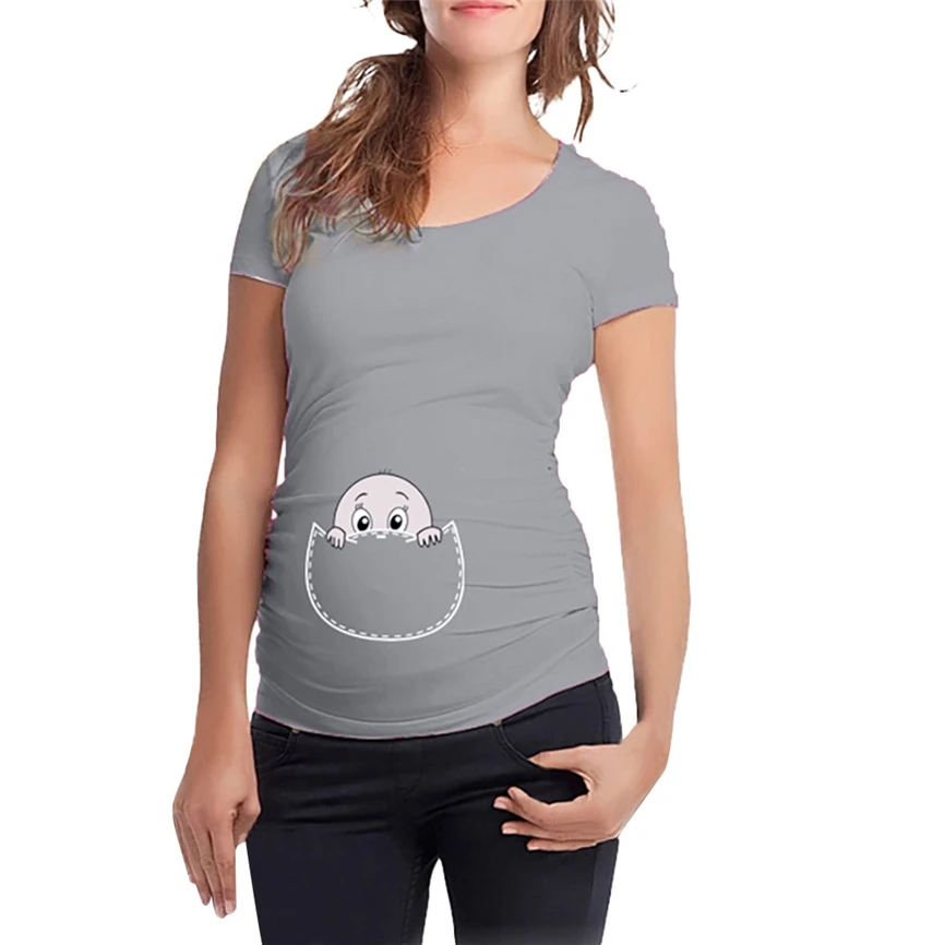 Одежда для беременных женщин модная футболка с коротким рукавом и милым принтом