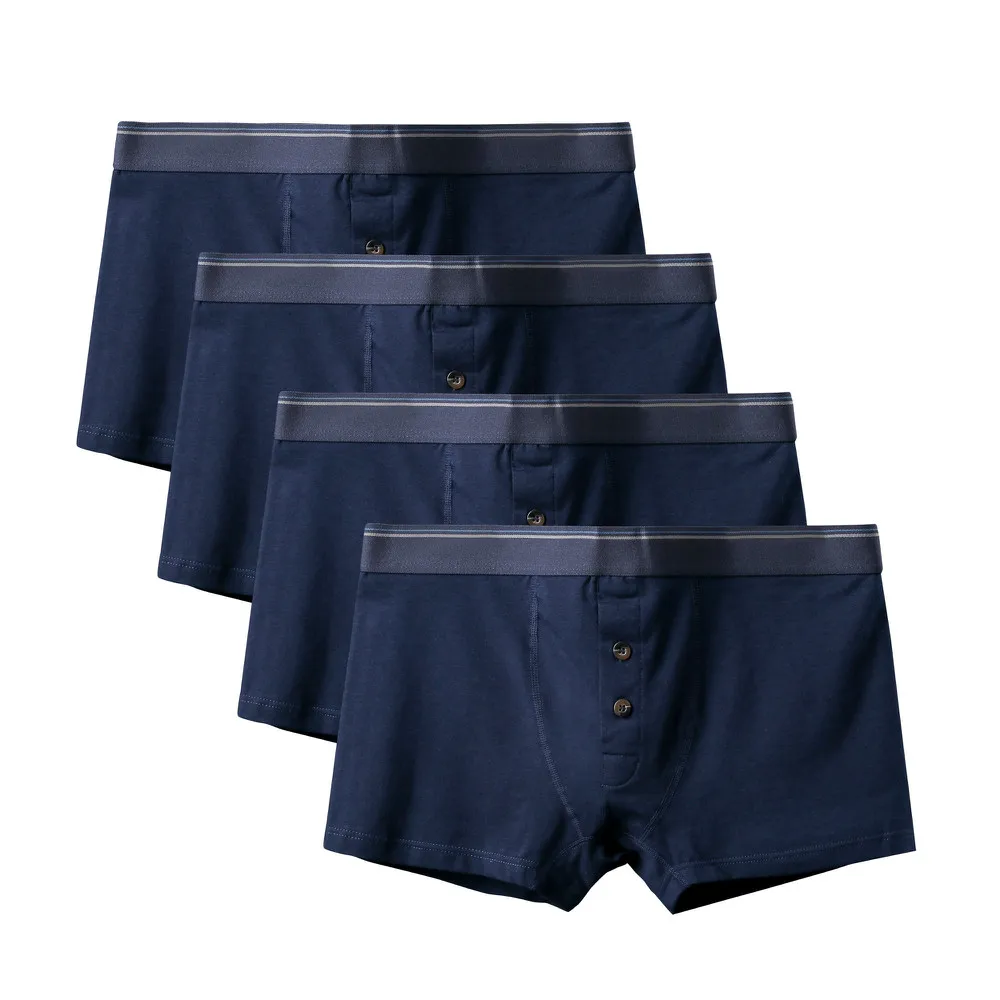 4Pcs A2432 Dark Blue 4 шт./партия, модное мужское большое нижнее белье, эластичный широкий ремень, мужские трусы, однотонные хлопковые трусы, боксеры, шорты, сексуальные, плюс размер, боксеры, жир - Цвет: 4Pcs A2432 Dark Blue