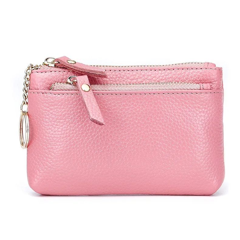 pink red Новинка, кошелек для ключей от автомобиля из натуральной кожи, Женский держатель для ключей, ключница, органайзер для ключей, мужской брелок, двойная молния, сумка для ключей, чехол для монет - Цвет: pink red