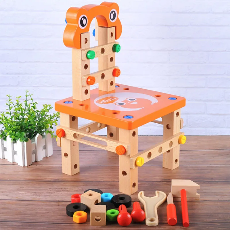 

DIY screw nut assembled Disassembling combined toy wooden building blocks multifunction chair children Educational toy gift