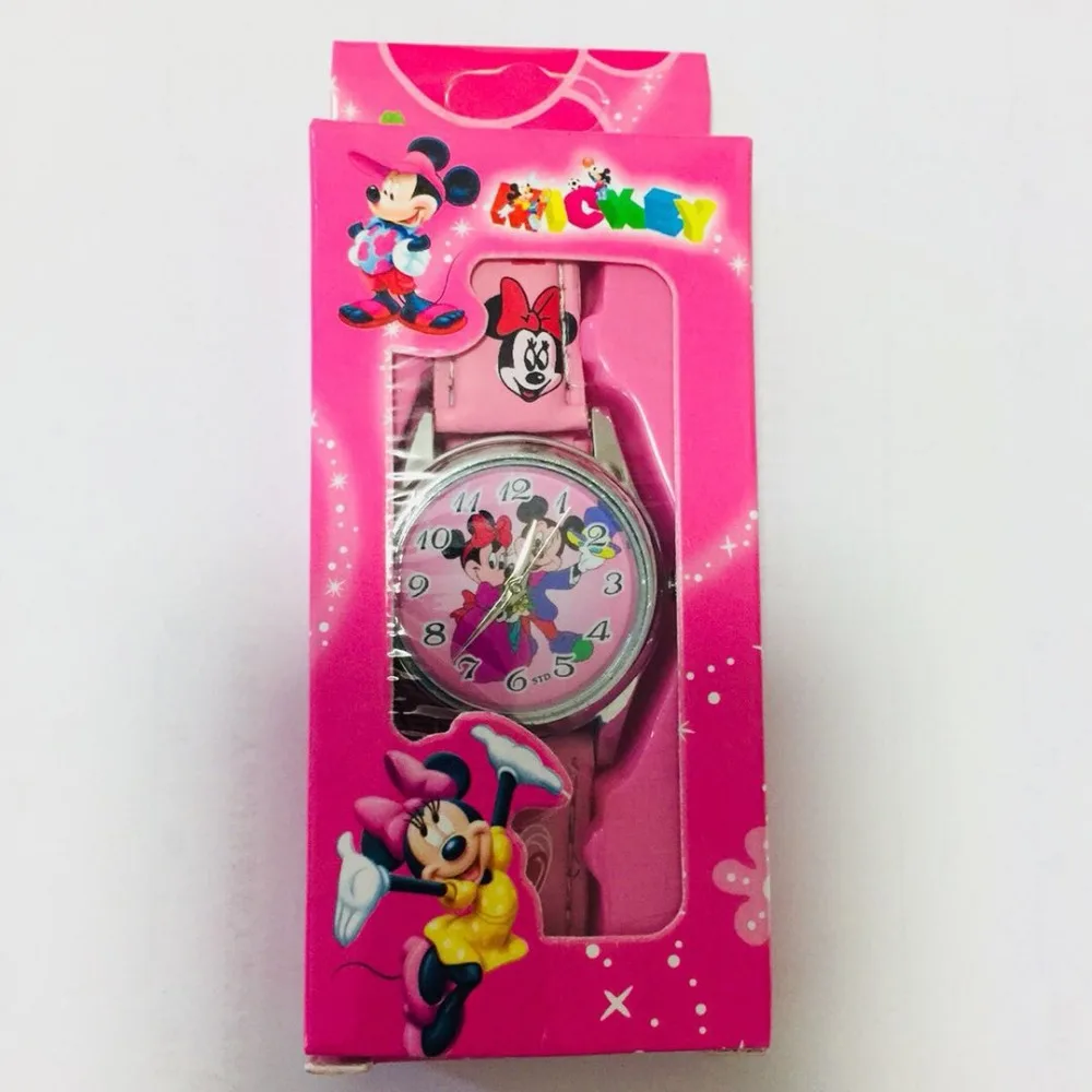 Random Minnie Детские часы с героями мультфильмов, Человек-паук, автомобиль, Микки, Минни, детские часы с кожаным ремешком, кварцевые детские часы, подарок на Рождество для девочек и мальчиков - Цвет: Random Minnie
