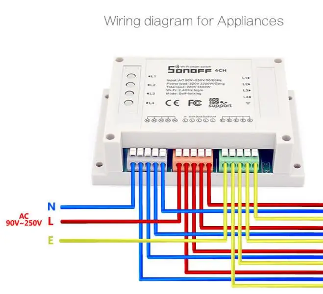 Sonoff 4CH Pro R2 умный Wifi переключатель 433 МГц RF Wifi светильник 4 комплекта 3 режима работы инчинг интерлок умный дом с Alexa