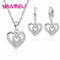 sweet hearts design necklace dangle earrings for women 925 sterling silver wedding engagement hot sale jewelry set