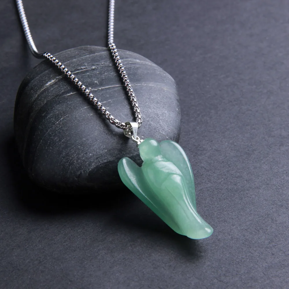 Натуральный резной Gree авантюрин камень ангел Хранитель кулон цепочки и ожерелья