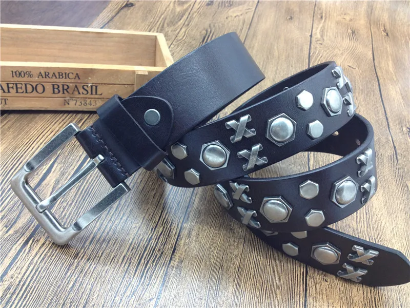 Мужской ремень в стиле панк из натуральной кожи с заклепками 00005|punk belts for men|belt menpunk