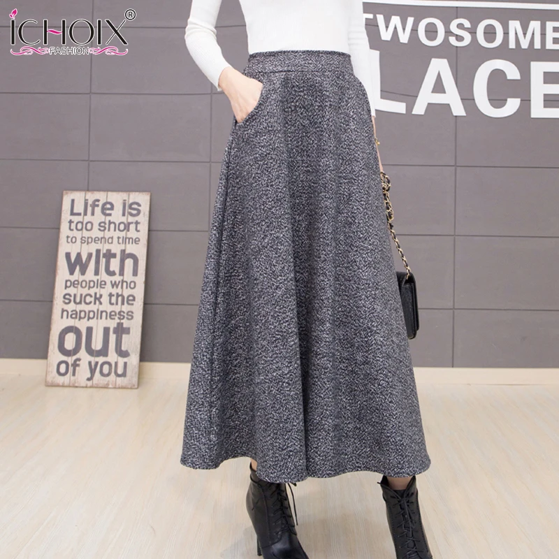Женская Длинная шерстяная юбка пачка с высокой талией Осень зима|wool long skirt|long