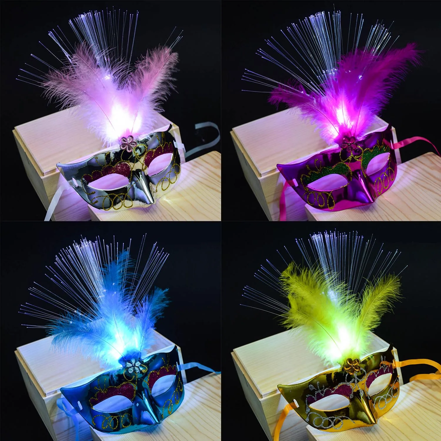 Behogar 2 шт. для женщин и девочек Венецианская Венеция светящиеся перо LED маски