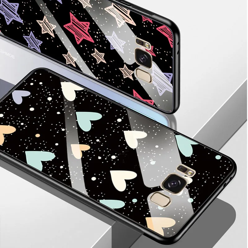For Samsung Galaxy S8 Tempered Glass Case Soft Edge Back Cover Plus Phone Shell Flowers S8Plus Bags |