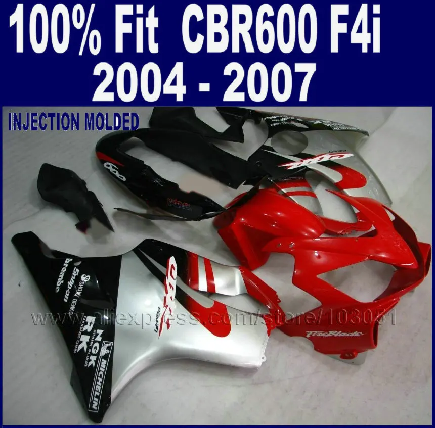 

ABS Injection Fairings Kit For Honda Cbr 600 F4i 04 05 06 07 Cbr 600 F4i 2004 2005 2006 2007 Red Black Set Fairing Parts