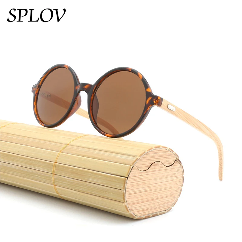 W06 Leopard Brown Новая натуральная бамбуковая дужка солнцезащитные очки для мужчин и женщин ретро круглые солнцезащитные очки в деревянной оправе покрытие стимпанк Модные оттенки мужские женские очки - Цвет линз: W06 Leopard Brown