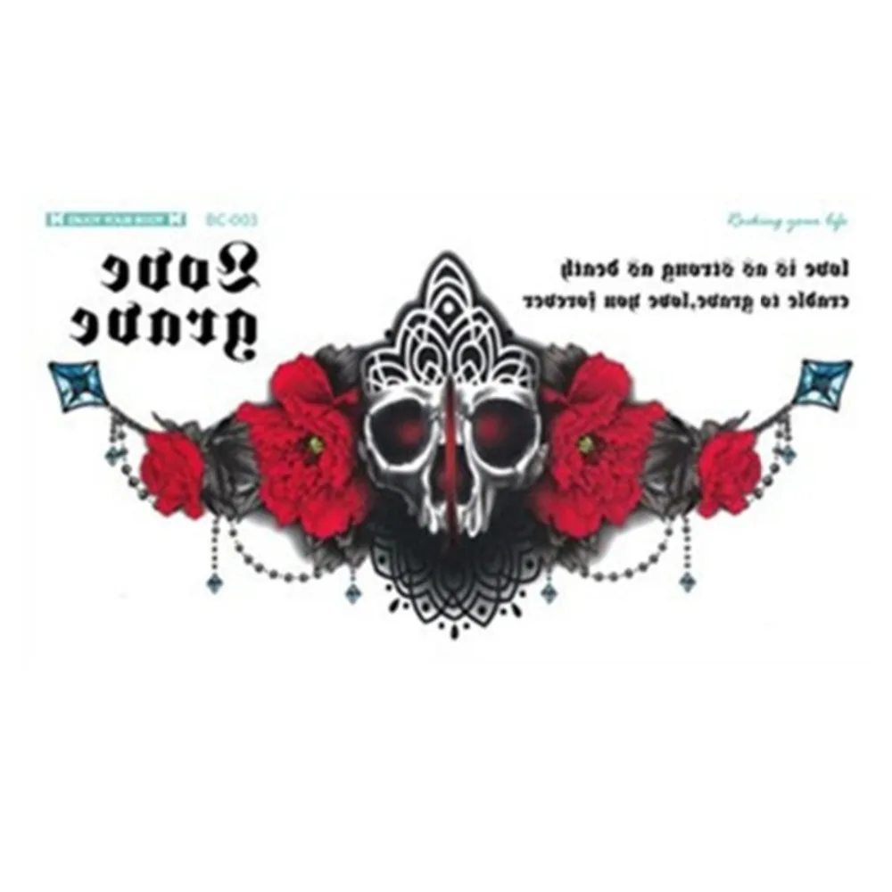 1 лист татуировки для груди и тела временная фотография кружево Череп роза