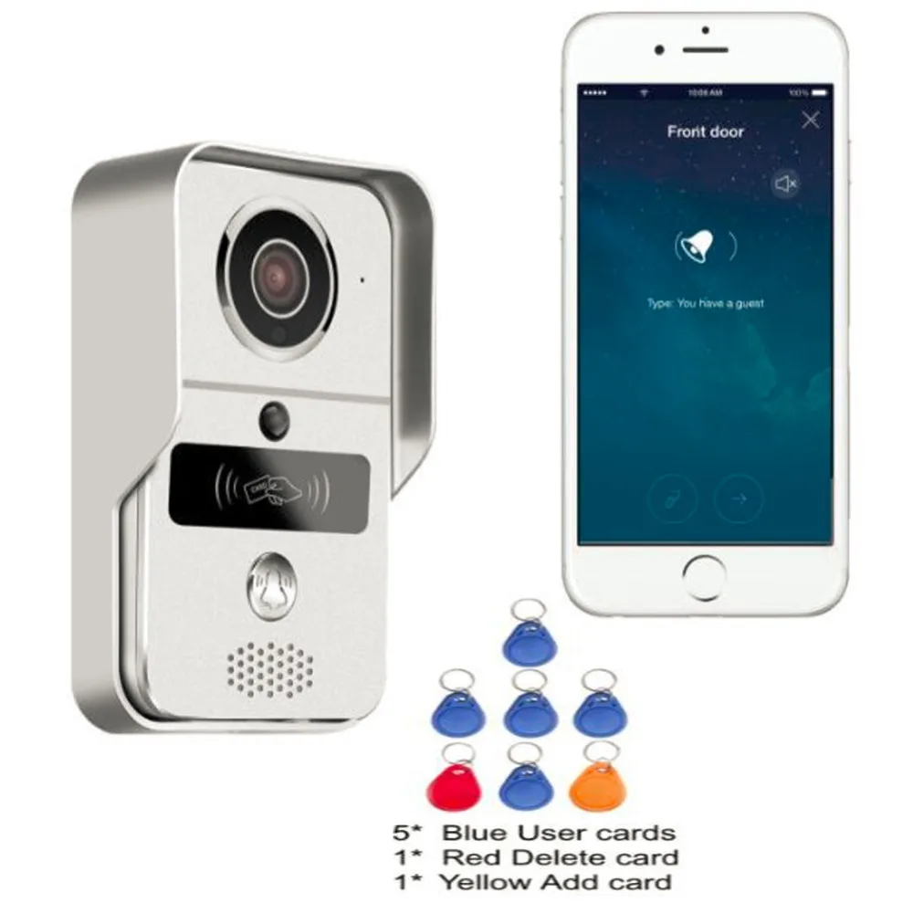 Беспроводной SD карта видео запись домофон + RFID брелоки Wi Fi IP дверной звонок POE