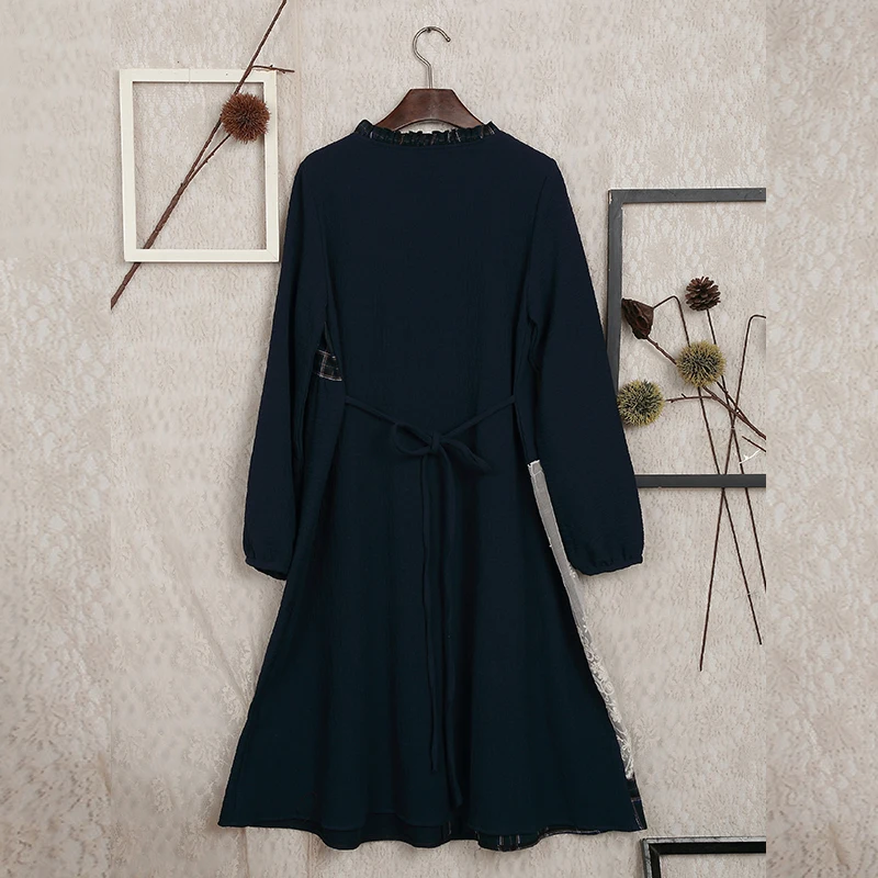 Женское платье в клетку контрастных цветов с кружевом японском стиле Харадзюку