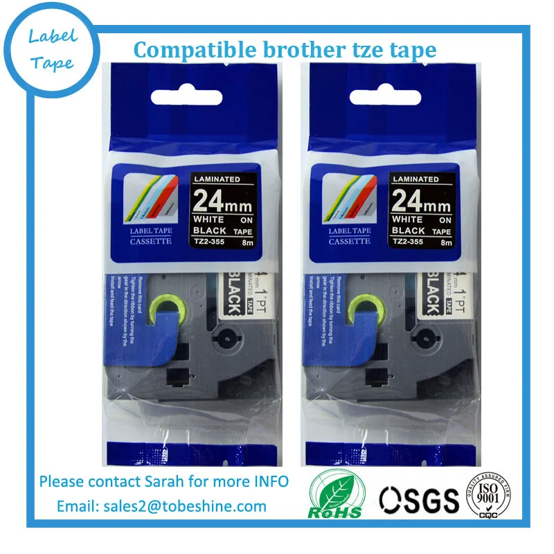 2pk/lot 24mm brother tze tape white on black 355 tze-355 tze355 tz355 for p touch label maker PT530/550/3600 |