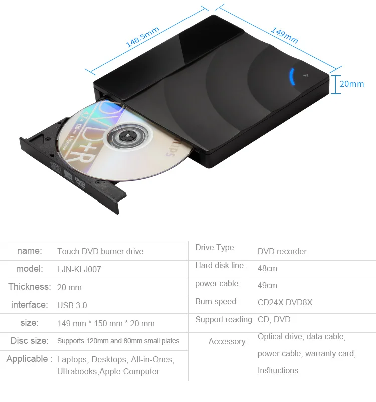 USB оптический привод Внешний USB 3,0 CD/dvd-rom комбо RW rom горелка для Dell lenovo ноутбука для Mac OS/Windows7/10 USB DVD привод